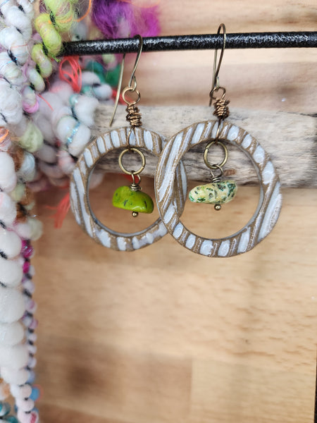 Textured hoops with wrapped stones