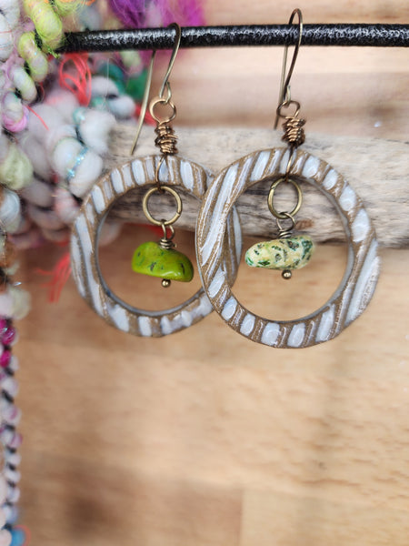 Textured hoops with wrapped stones