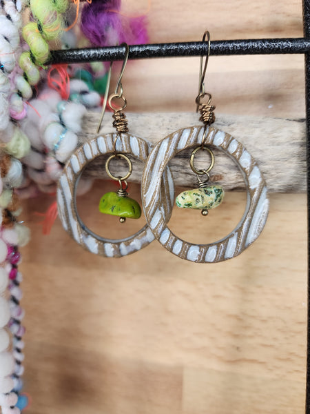 Textured hoops with wrapped stones