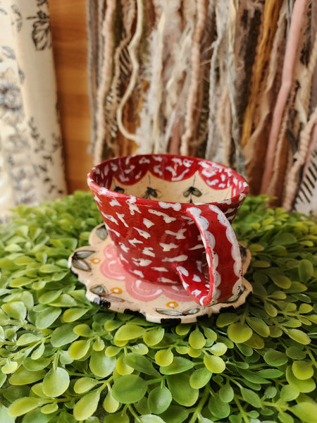 Whimsical Mushroom Teapot, Teacup, Saucer and Mushroom Spoon.