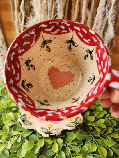 Whimsical Mushroom Teapot, Teacup, Saucer and Mushroom Spoon.